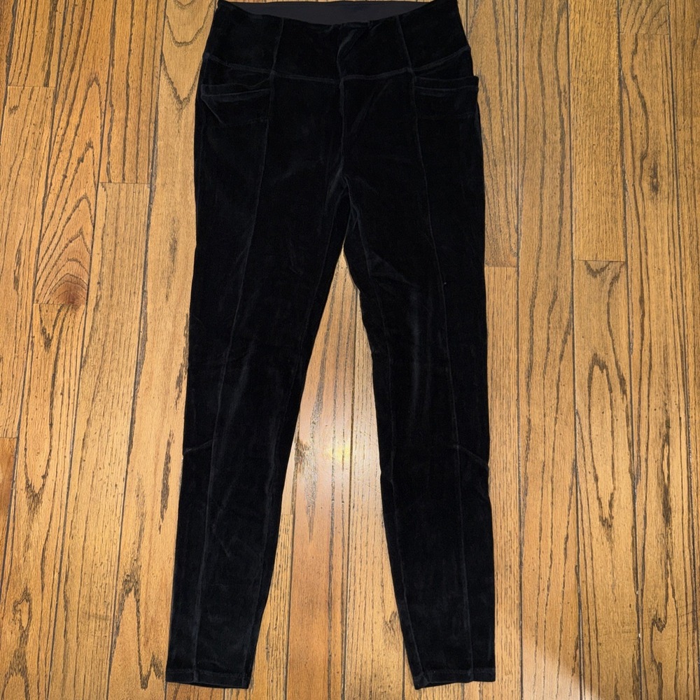 Athleta Metro Mid Rise Velour Cord‎ Large Black Stash Pocket Legging 28"
